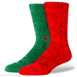 Stance Home Alone, Red And Green Casual Socks, Mens, Combed Cotton, Size L, 9-13